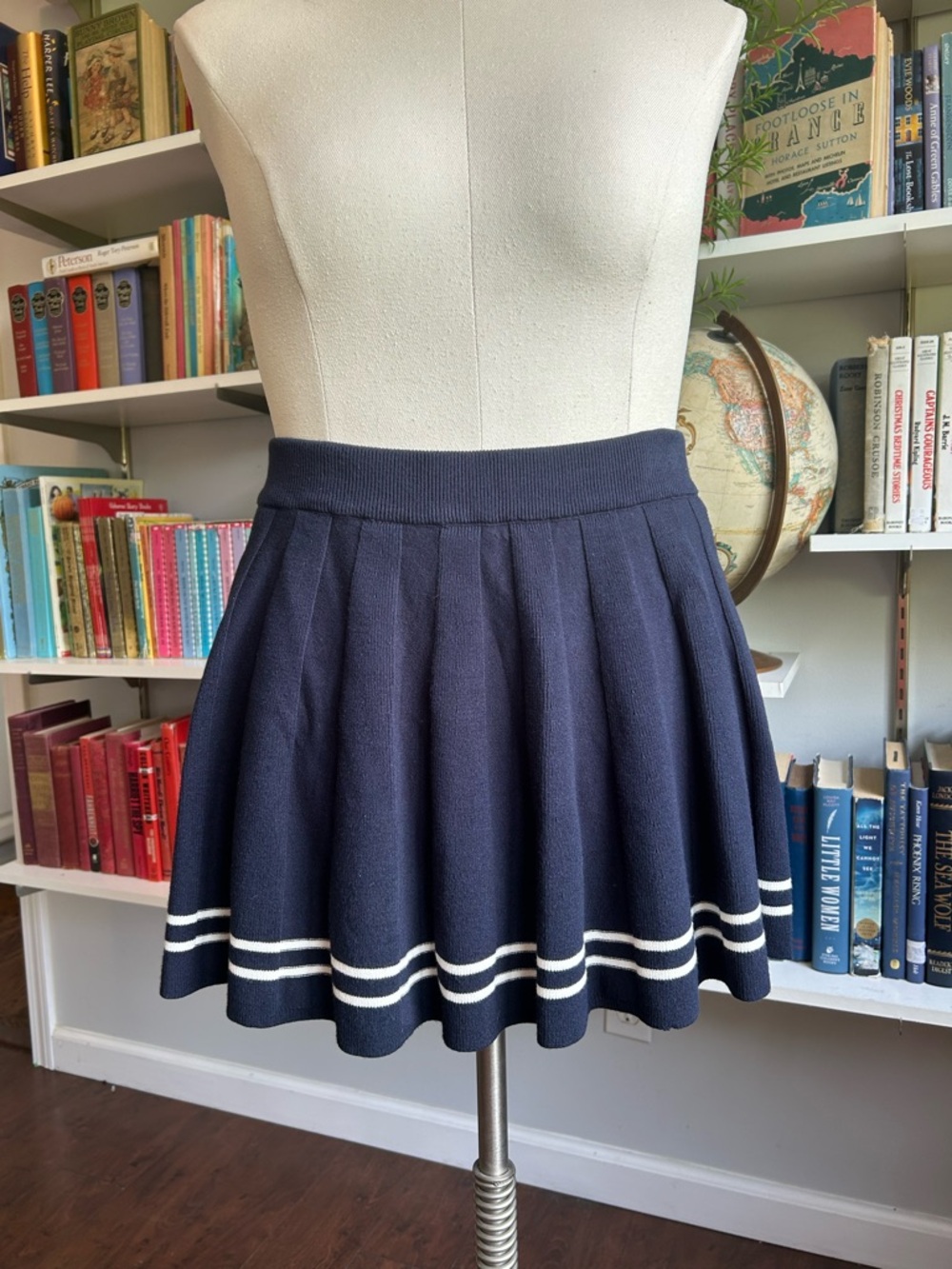 Sincerely Jules Navy Skater Mini Skirt with White Stripe